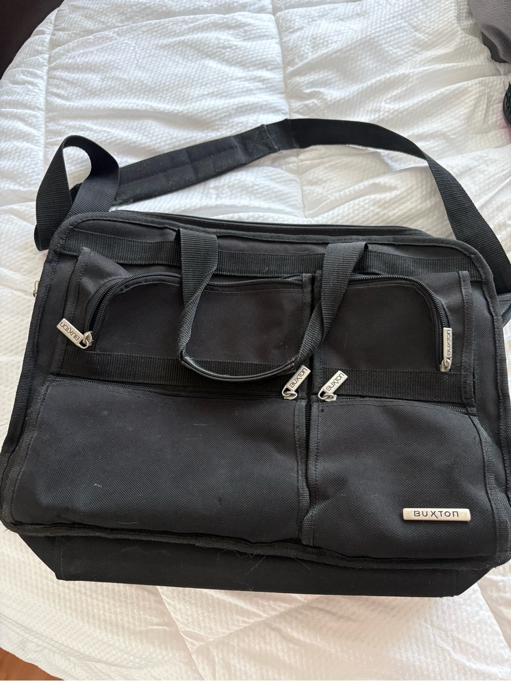 Buxton Black Laptop Bag Multiple Front Pockets and Shoulder Strap